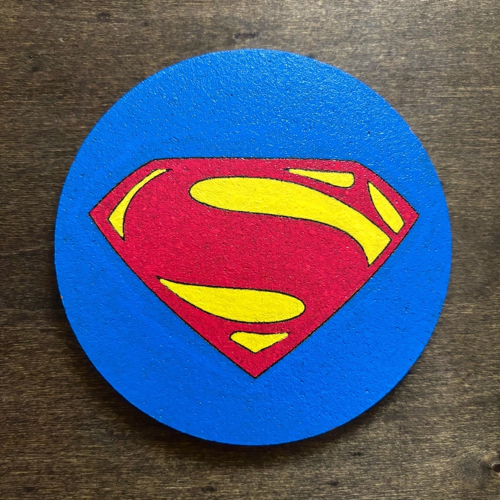 Superman Man of Steel Logo Laser Engraved Painted Cork Coaster